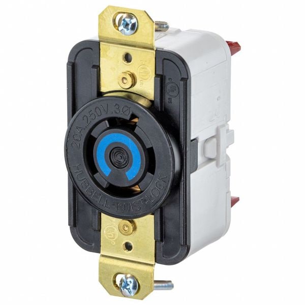 Hubbell HBL2420ST - Twist-Lock® EdgeConnect™ Receptacle with Spring Termination, 20A, 3P 250V, L15-20R, Black - HBL2420ST