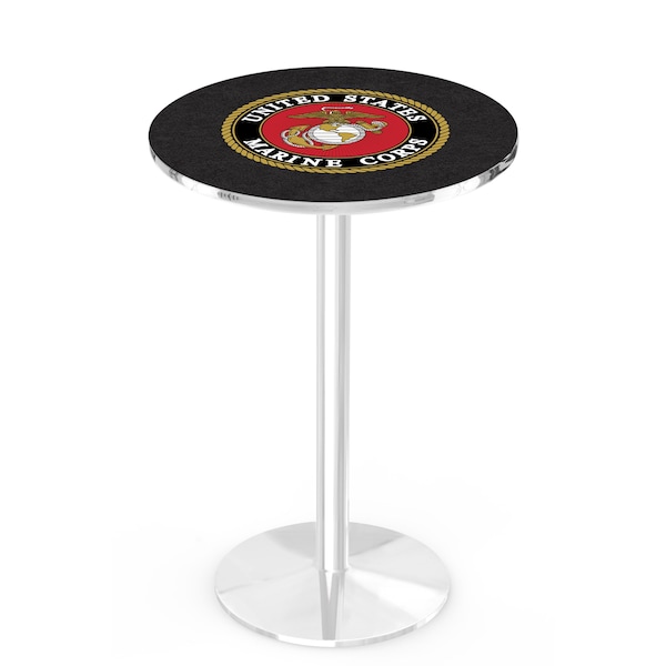 Holland Bar Stool Co 36" Chrome U.S. Marines Pub Table - L214C3628MARINE