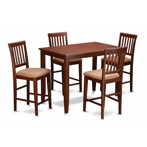 East West Furniture 5 Piece Pub Table Set-Pub Table and 4 Kitchen Chairs - BUVN5-MAH-C