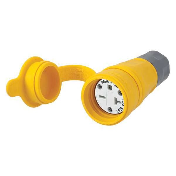 Hubbell Watertight Straight Blade Connector, 6-20R, 20A, 250VAC, Yellow - HBL15W48