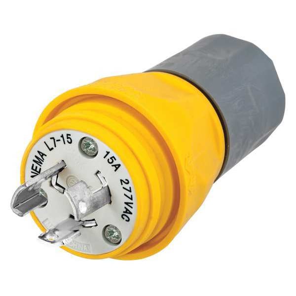 Hubbell 15A Watertight Locking Plug 2P 3W 277VAC L7-15P YL - HBL24W34