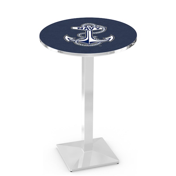 Holland Bar Stool Co 36" Chrome US Naval Academy NAVY Pub Table, 36" dia. Top - L217C3636USNAVA