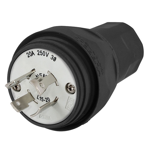 Hubbell 20A Watertight Locking Plug 3P 4W 250VAC L15-20P BK - HBL26W75BK