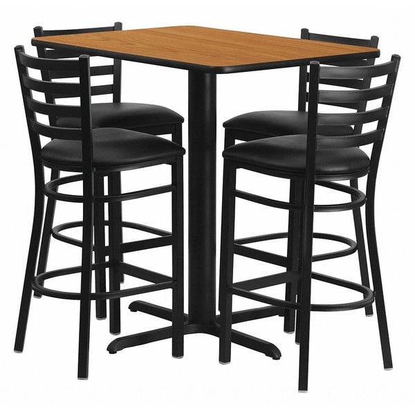 Flash Furniture Rectangle Nat Bar Table, Rectngl w/X-Base, Blk Seats, 42" L, 24" W, 42" H, Laminate Top, Wood Grain - HDBF1019-GG