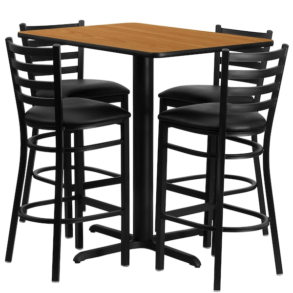 Flash Furniture Rectangle Nat Bar Table, Rectngl w/X-Base, Blk Seats, 42" L, 24" W, 42" H, Laminate Top, Wood Grain - HDBF1019-GG
