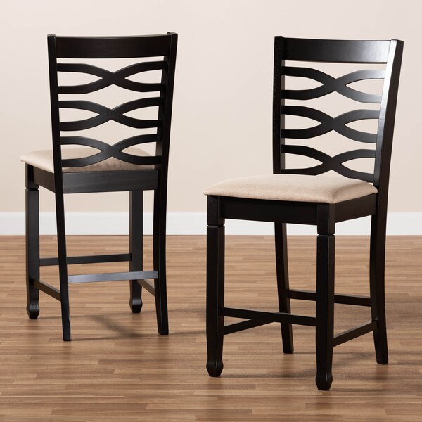 Baxton Studio Lanier Sand Upholstered Espresso Finished Wood Pub Chair, PK2 - 153-9599