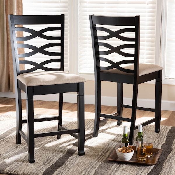 Baxton Studio Lanier Sand Upholstered Espresso Finished Wood Pub Chair, PK2 - 153-9599