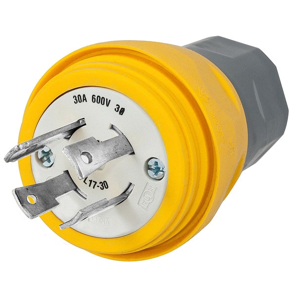 Hubbell 30A Watertight Locking Plug 3P 4W 600VAC L17-30P YL - HBL28W77