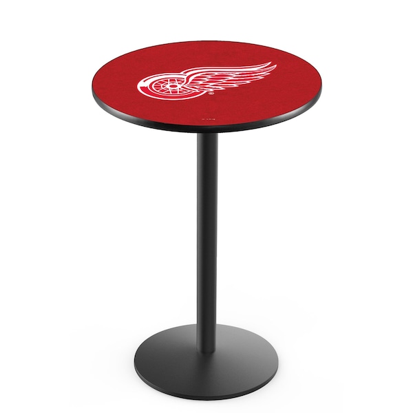 Holland Bar Stool Co 36" Blk Wrinkle Detroit Red Wings Pub Table, 36" dia. Top - L214B3636DETRED