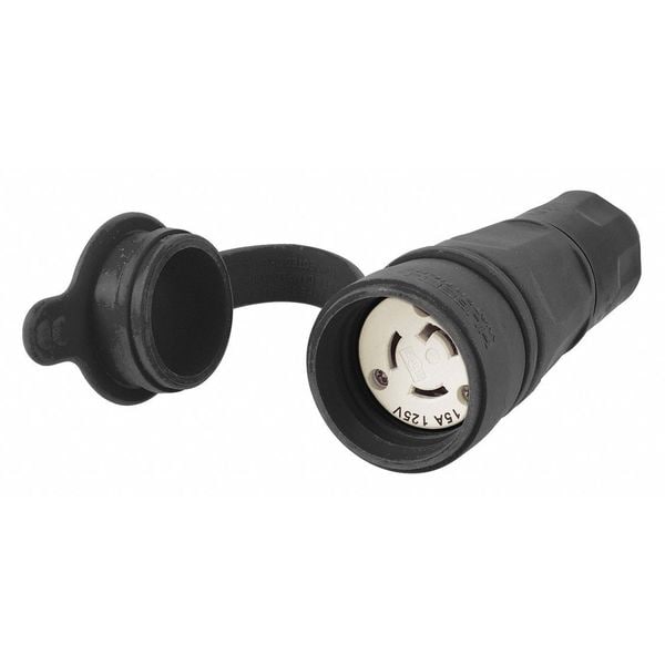 Hubbell 15A Watertight Locking Connector 2P 3W 125VAC L5-15R - HBL25W47BK