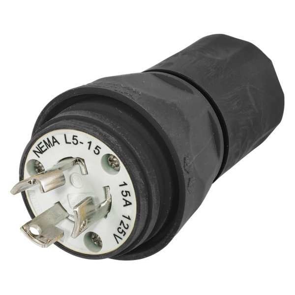 Hubbell 15A Watertight Locking Plug 2P 3W 125VAC L5-15P BK - HBL24W47BK