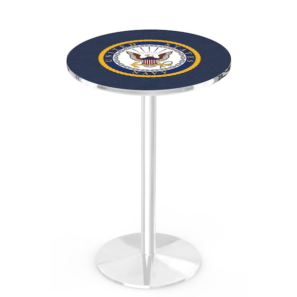 Holland Bar Stool Co 36" Chrome U.S. Navy Pub Table, 36" dia. Top - L214C3636NAVY
