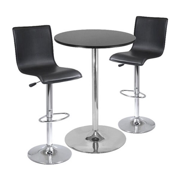 Winsome 3pc Pub Table Set - 28 Inch Round Table with 2 L-Shape Airlift Stools - Black - 93345