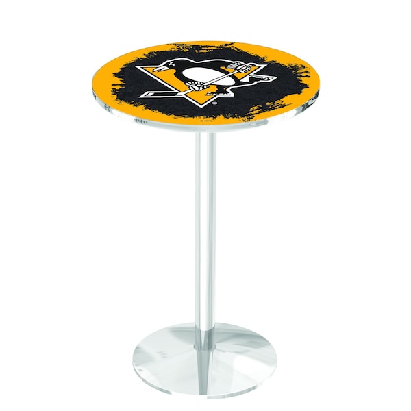 Holland Bar Stool Co 36" Chrome Pittsburgh Penguins Pub Table - L214C3628PITPEN