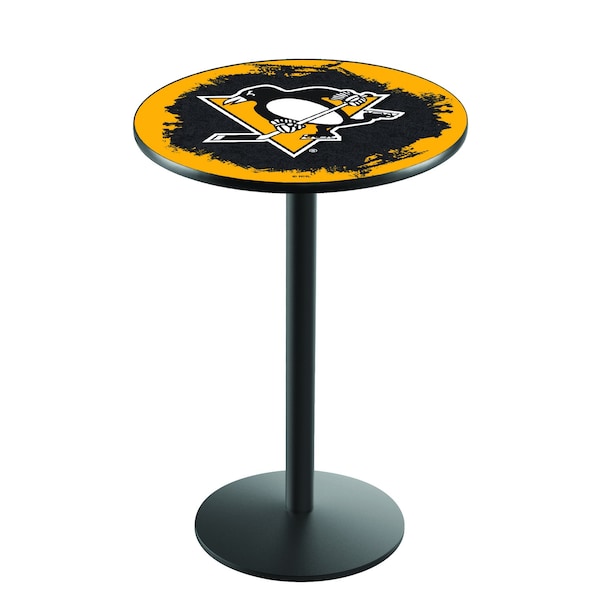 Holland Bar Stool Co 36" Blk Wrinkle Pittsburgh Penguins Pub Table - L214B3628PITPEN