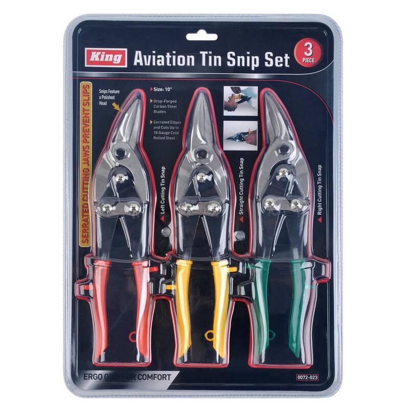 KING Straight-Cut Left-Cut and Right-Cut Aviation Tin Snip Set (3-Pieces) - 0072-0