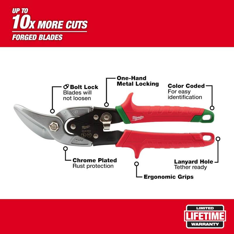 Milwaukee 10 in. Right-Cut Offset Aviation Snips - 48-22-4522