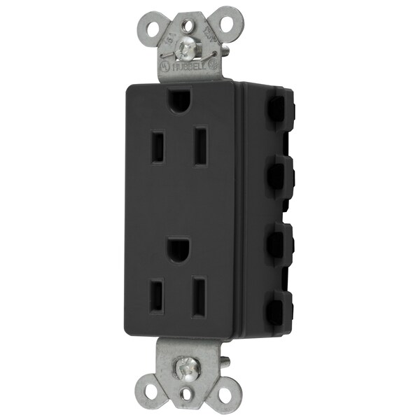 Hubbell Wiring Device-Kellems Straight Blade Devices, Receptacles, Style Line Decorator Duplex, SNAPConnect, 15A 125V, 2-Pole 3-Wire Grounding, 5- 15R, Nylon, Black, USA. - SNAP2152BKNA