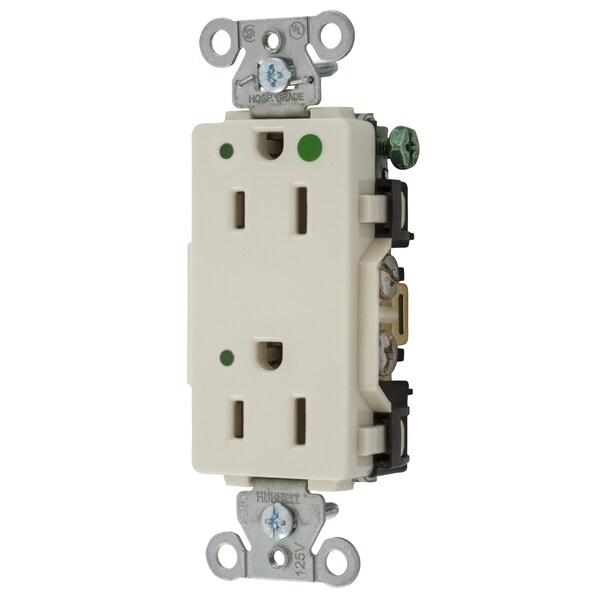 Hubbell Wiring Device-Kellems Straight Blade Devices, Decorator Duplex Receptacle, Hospital Grade, Hubbell-Pro, LED Indicator, 15A 125V, 2- Pole3-Wire Grounding, 5-15R - 2172LAL