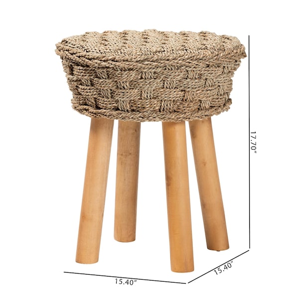 Bali & Pari Denver Modern Bohemian Natural Seagrass and Acacia Wood Stool - 243-13534-ZORO