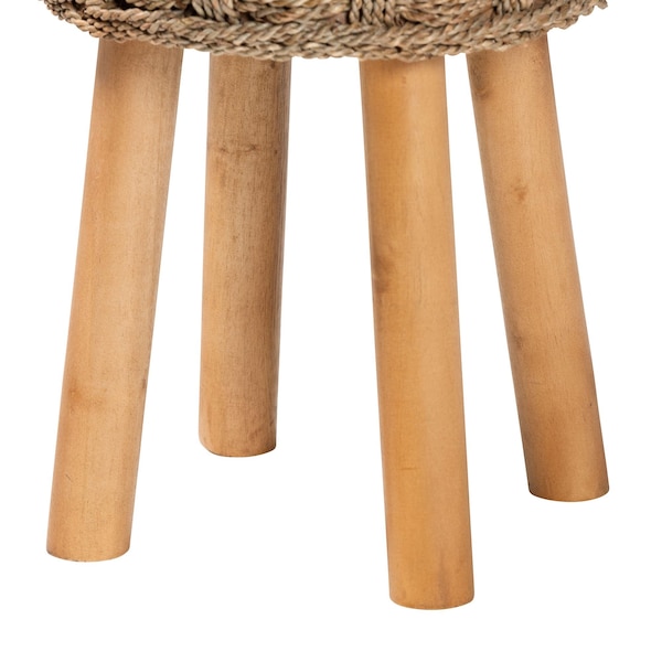Bali & Pari Denver Modern Bohemian Natural Seagrass and Acacia Wood Stool - 243-13534-ZORO