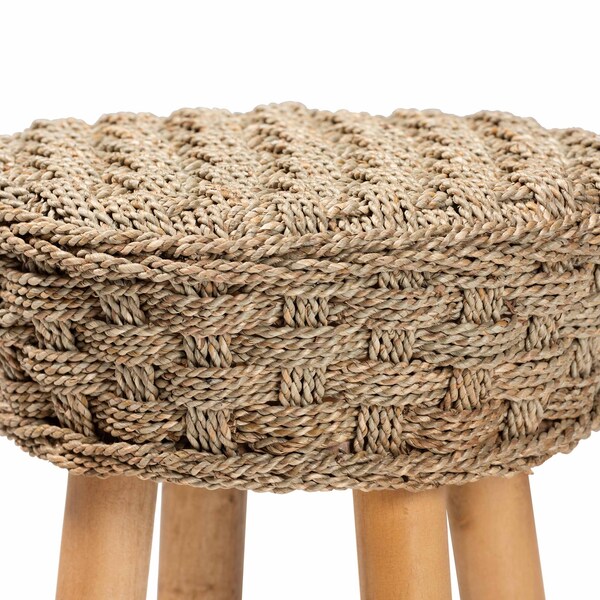 Bali & Pari Denver Modern Bohemian Natural Seagrass and Acacia Wood Stool - 243-13534-ZORO