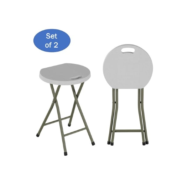 Hastings Home Set of 2 Hastings Home 18-Inch Round Stool, Foldable, Carry Handle and 300lb Weight Capacity - 860976FQF