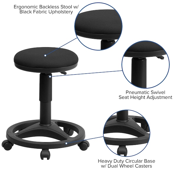 Flash Furniture Fabric Stool w/Foot Ring, Black - WL-905DG-GG