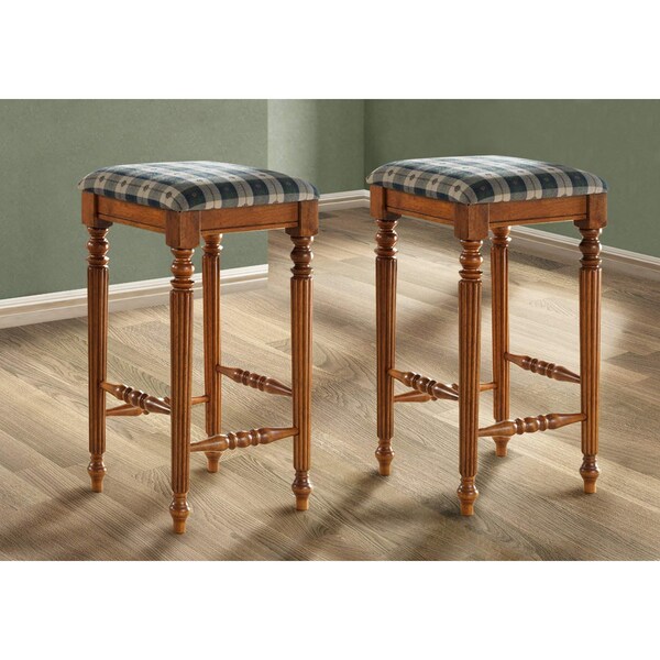 Monarch Specialties Bar Stool, Set Of 2, Bar Height, Wood, Fabric, Brown, Green, Traditional - I 4833