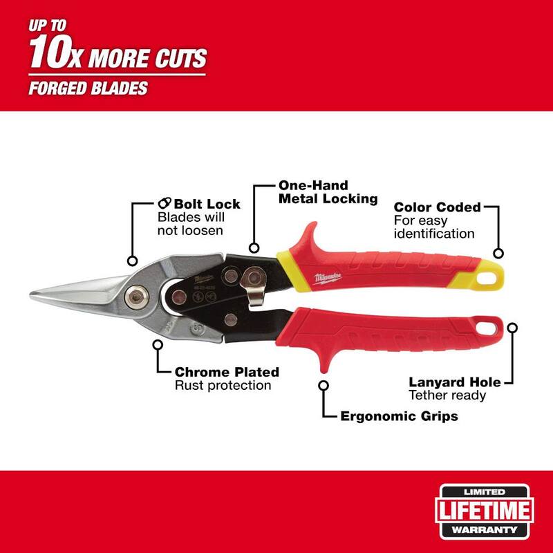 Milwaukee 10 in. Left-Cut Aviation Snips with 10 in. Straight-Cut Aviation Snips - 48-22-4510-48-22-4530
