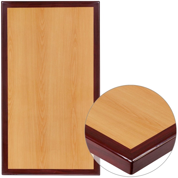 Flash Furniture 24" x 30" Rectangular 2-Tone High-Gloss Cherry Resin Table Top with 2" Thick Mahogany Edge - TP-2TONE-2430-GG