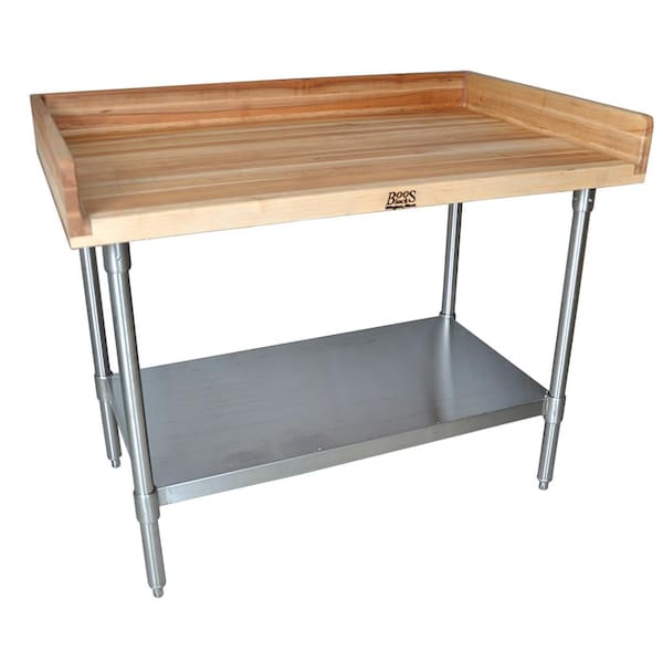 Bk Resources Hard Maple Bakers Top Table W/Galvanized Undershelf, Oil Finish 96X36 - MBTG-9636