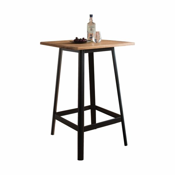 Homeroots 28 x 28 x 41 in. Square High Top Bar Table Natural & Black - 374286