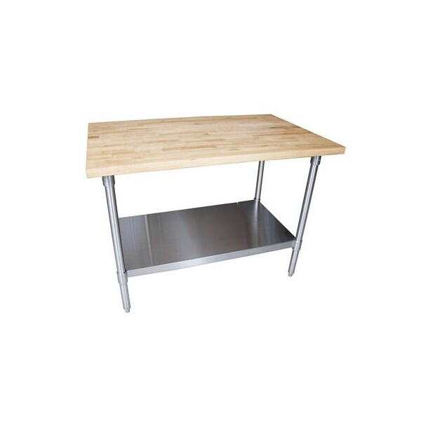 Bk Resources Hard Maple Flat Top Table W/Galvanized Undershelf Oil Finish 96"Lx36"W - MFTG-9636