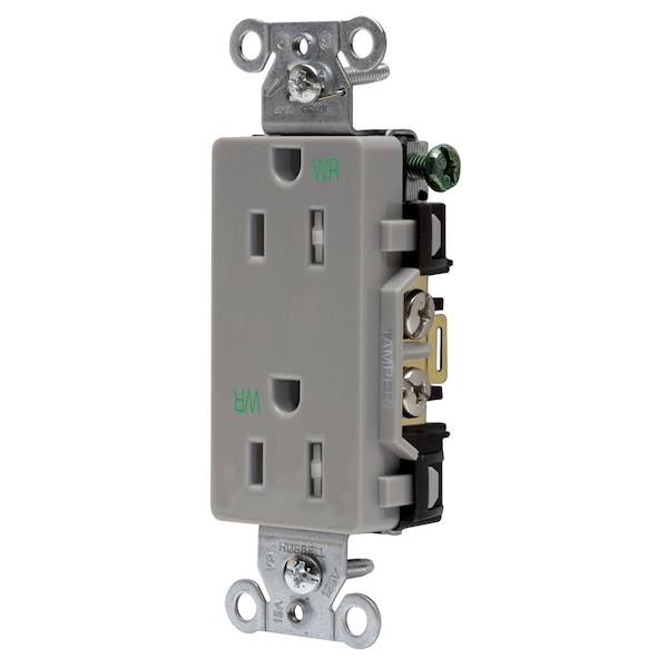 Hubbell Wiring Device-Kellems Commercial Specification Grade Style Line Decorator Duplex Receptacles - DR15GRYWRTR
