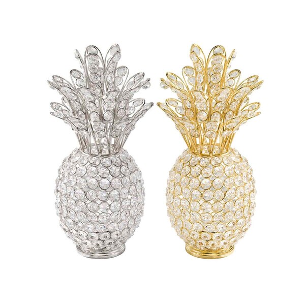 Homeroots 6 x 6 x 12.5 in. Gold Pina Cristal Pineapple Tabletop - 354782