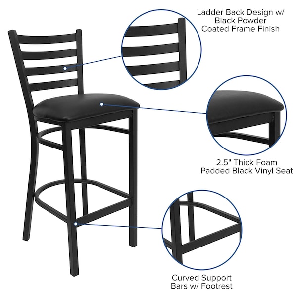 Flash Furniture 30" Ladder Back Restaurant Stool - XU-DG697BLAD-BAR-BLKV-GG