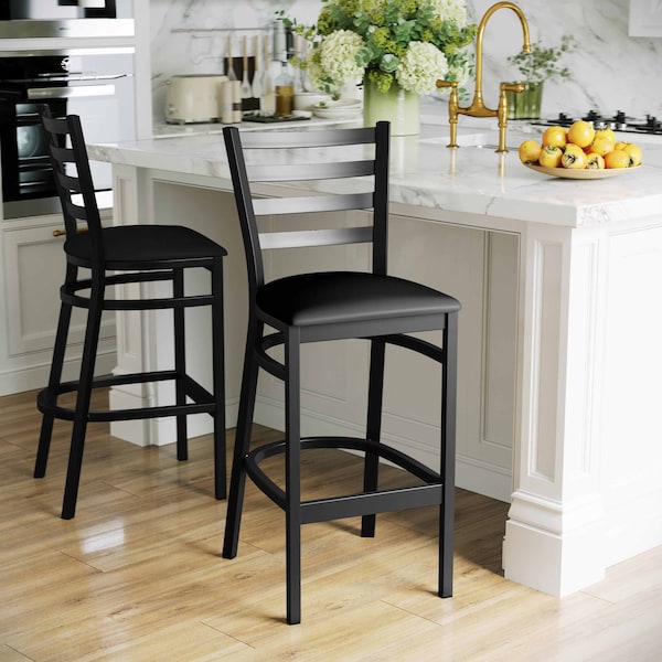 Flash Furniture 30" Ladder Back Restaurant Stool - XU-DG697BLAD-BAR-BLKV-GG