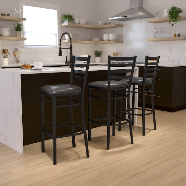 Flash Furniture 30" Ladder Back Restaurant Stool - XU-DG697BLAD-BAR-BLKV-GG