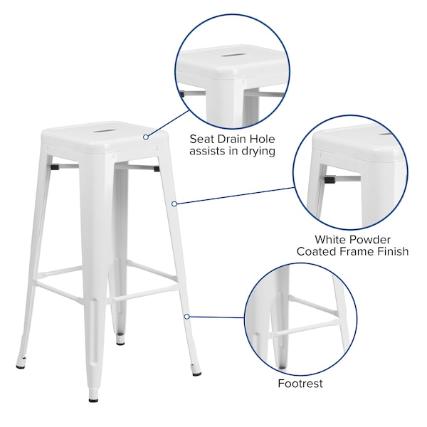 Flash Furniture 30" High No Back White Metal Barstool Square Seat - CH-31320-30-WH-GG