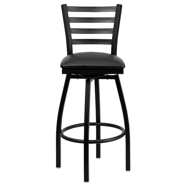 Flash Furniture 32" Black Ladder Back Swivel Metal Barstool - XU-6F8B-LADSWVL-BLKV-GG