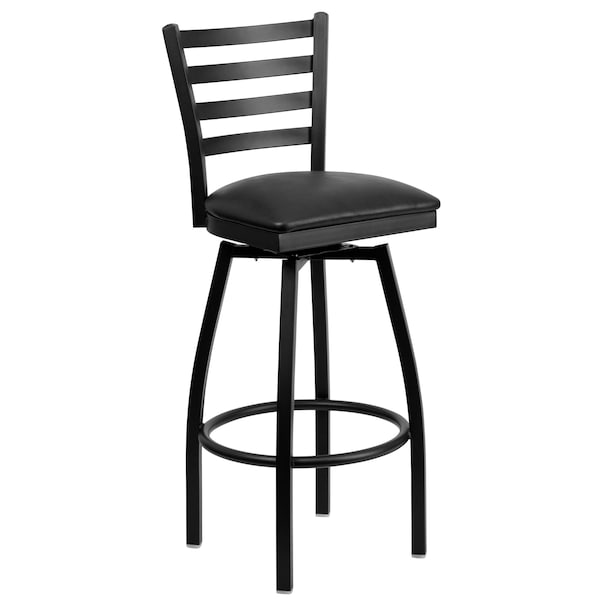 Flash Furniture 32" Black Ladder Back Swivel Metal Barstool - XU-6F8B-LADSWVL-BLKV-GG