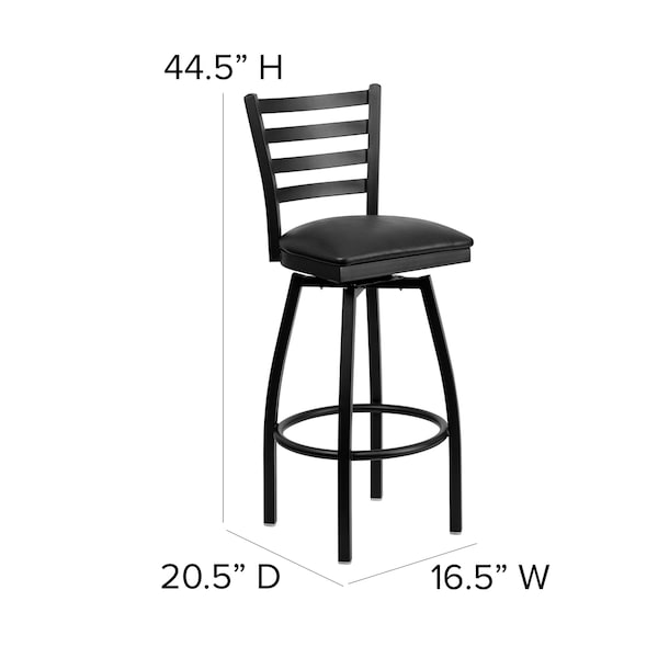 Flash Furniture 32" Black Ladder Back Swivel Metal Barstool - XU-6F8B-LADSWVL-BLKV-GG
