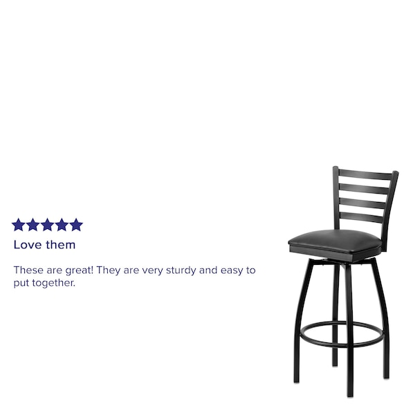 Flash Furniture 32" Black Ladder Back Swivel Metal Barstool - XU-6F8B-LADSWVL-BLKV-GG
