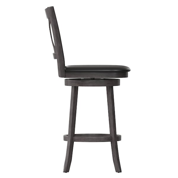 Flash Furniture Felicity Wood Crossback Swivel Bar Height Barstool w/Padded Black LeatherSoft Seat, Gry Wsh Walnut - ES-UN1-29-GY-GG