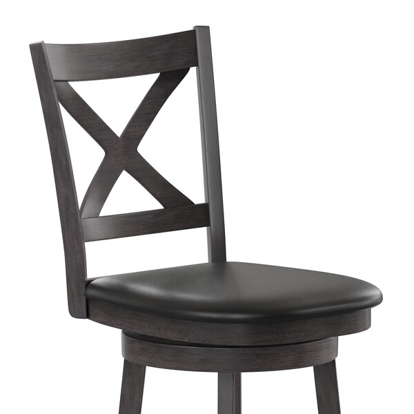 Flash Furniture Felicity Wood Crossback Swivel Bar Height Barstool w/Padded Black LeatherSoft Seat, Gry Wsh Walnut - ES-UN1-29-GY-GG