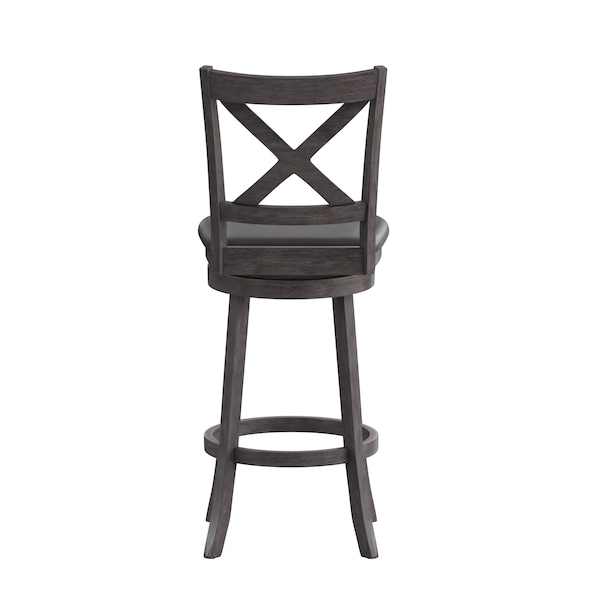 Flash Furniture Felicity Wood Crossback Swivel Bar Height Barstool w/Padded Black LeatherSoft Seat, Gry Wsh Walnut - ES-UN1-29-GY-GG