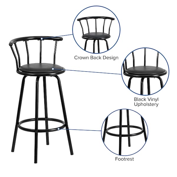 Flash Furniture Swivel Barstool, Mtl, Crown Back, Blk Seat - YB-Y-J909-KD-GG