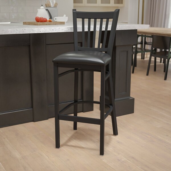 Flash Furniture Restaurant Stool, Vertical Back, Blk Seat - XU-DG-6R6B-VRT-BAR-BLKV-GG