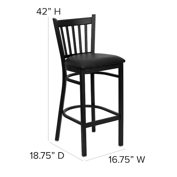 Flash Furniture Restaurant Stool, Vertical Back, Blk Seat - XU-DG-6R6B-VRT-BAR-BLKV-GG